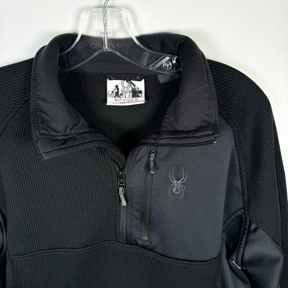 Spyder Black Waffle Verger Fleece Lined 1/4 Zip Pullover Men's Size M - Picture 1 of 5